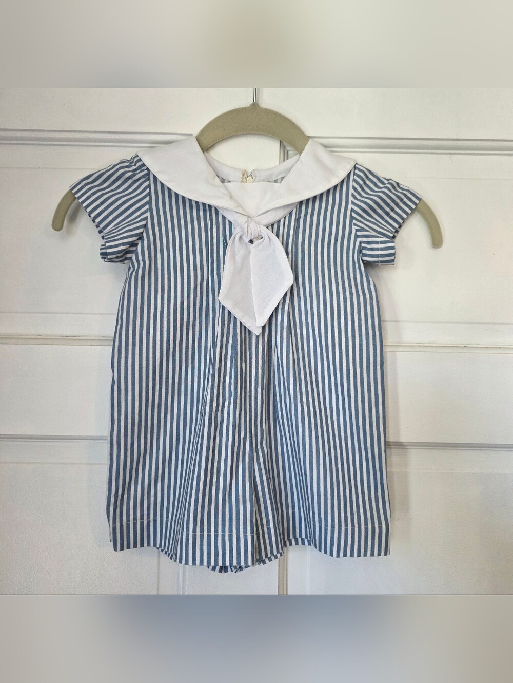 Vintage Blue Stripe Sailor Baby Romper